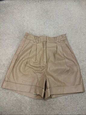 Dynamite Tan Faux-Leather High-Waist Pleated Shorts